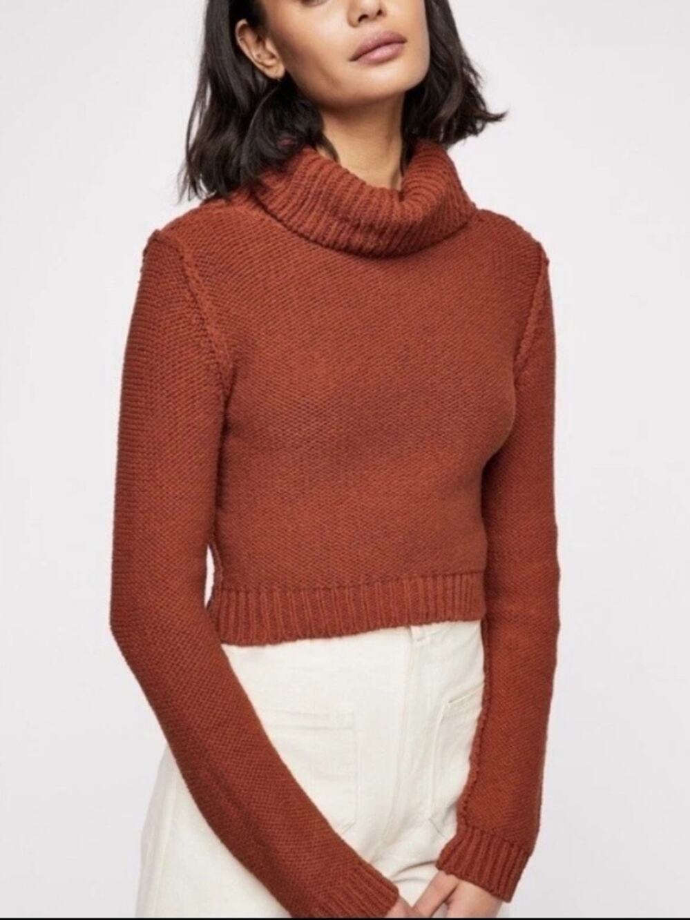 Free People Solar Eclipse Cropped Turtleneck Sweater Small Orange Rust